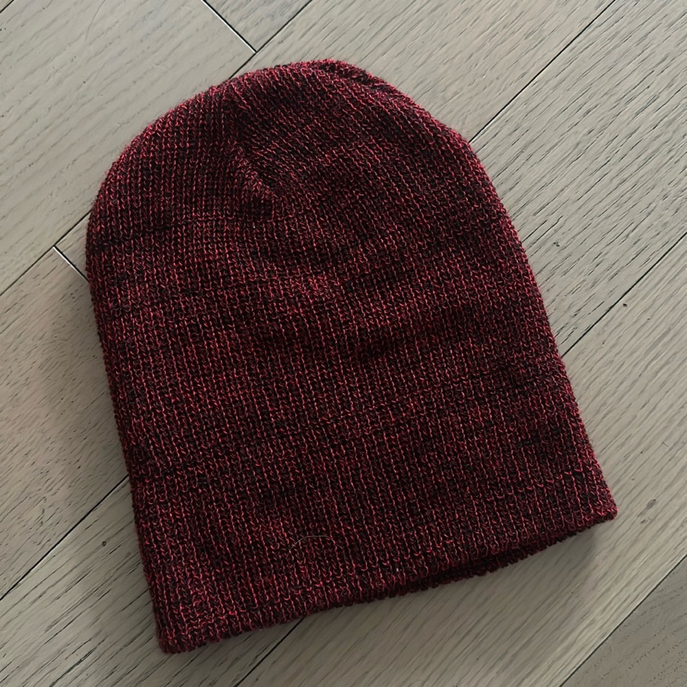 Red and black heather knit beanie